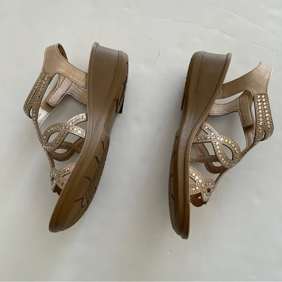 Daisy Fuentes Tan Rhinestone Crystal Embellished Strappy Wedge Sandals - Picture 3 of 10